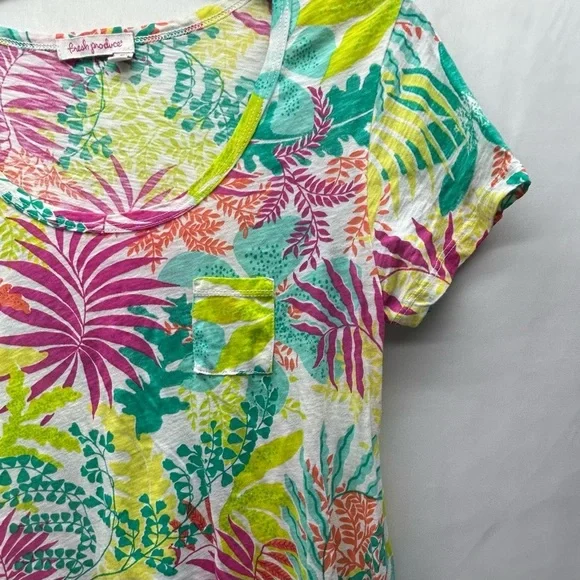 Fresh Produce Tropical Leaf Print Tunic Top Women’s S Asymmetrical Bottom - Picture 5 of 14